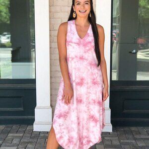 Z Supply Reverie Dress- Zephyr Pink Tie Dye Midi Dresss